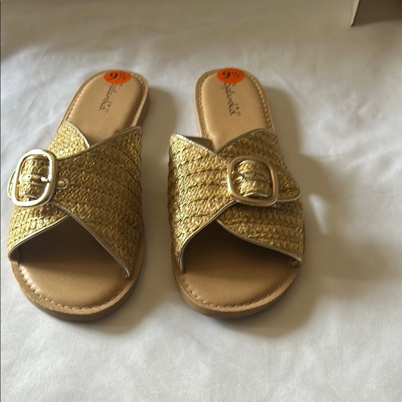 Splendid Gold Woven Slide Sandals - Picture 1 of 4